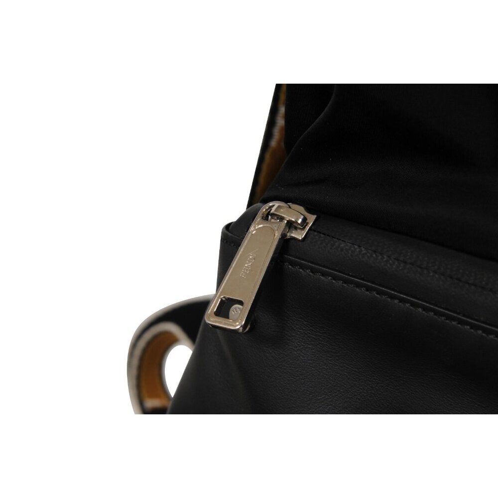 Fendi Mens Nylon Vitello Drawstring Backpack Black Leather Logo Yellow Straps - Picture 3 of 16